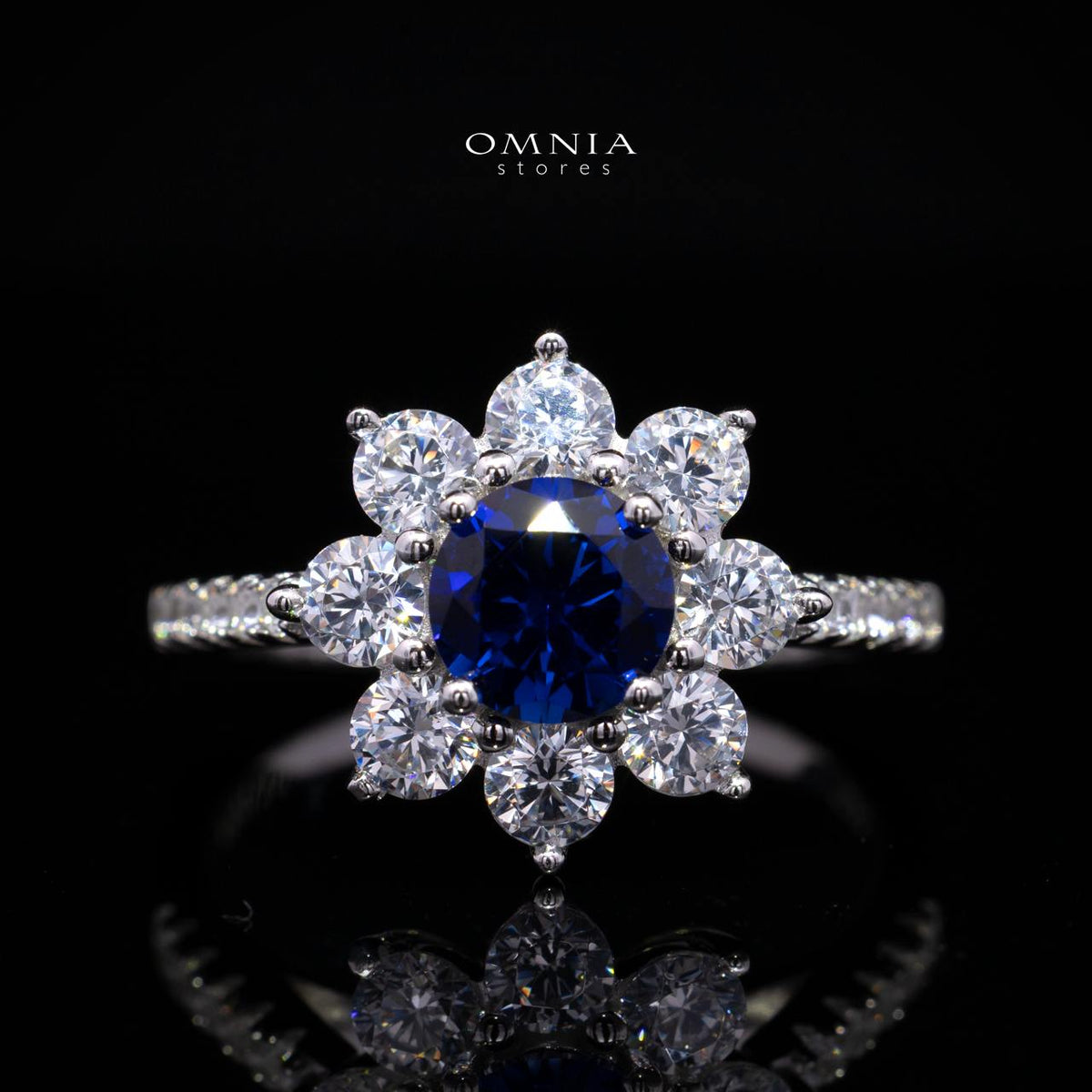 Henrietta Lab-Grown Blue Sapphire Ring with GRC Certificate, Round 5mm in 925 Sterling Silver
