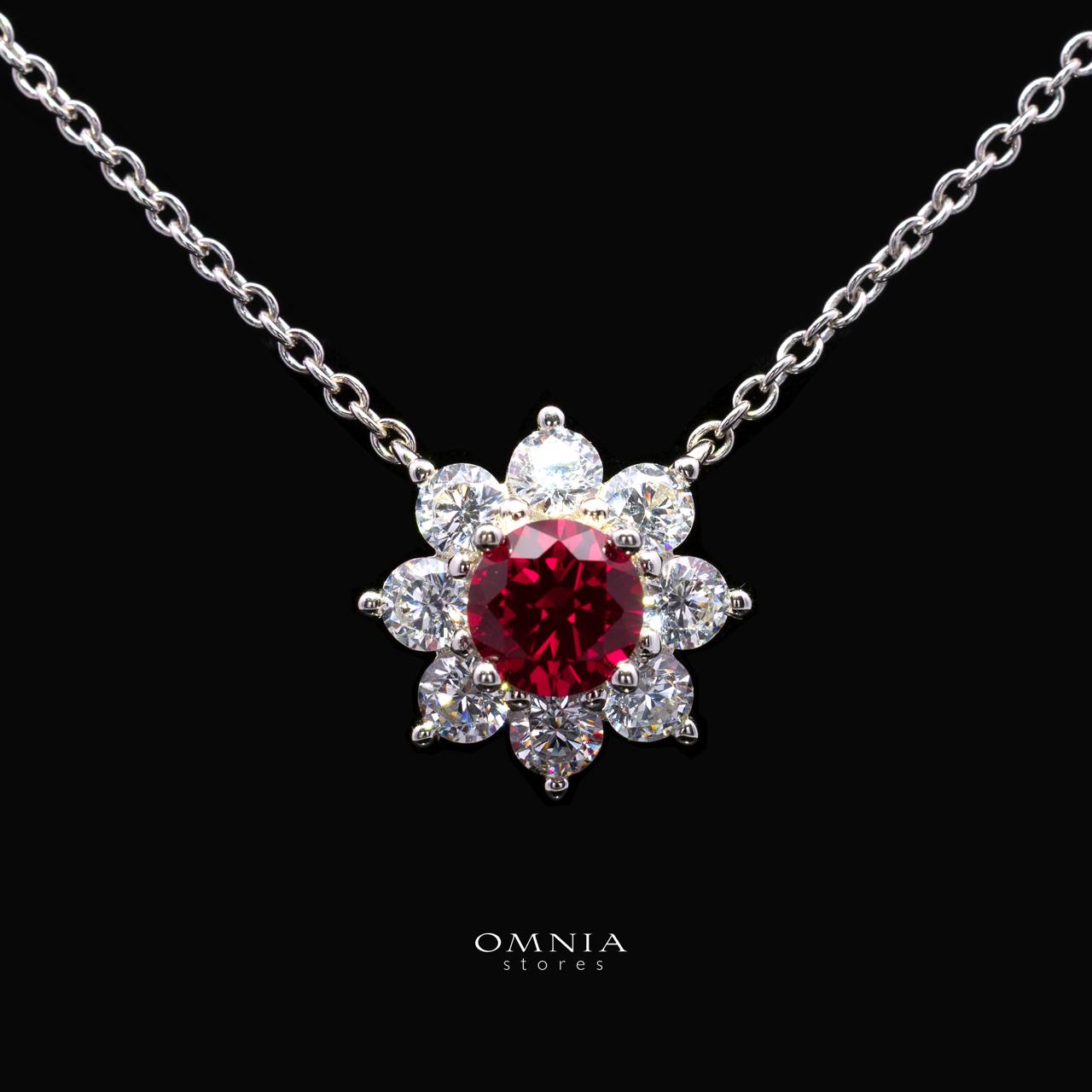 Henrietta Lab-Grown Red Ruby Pendant with GRC Certificate, Round 5mm in 925 Sterling Silver