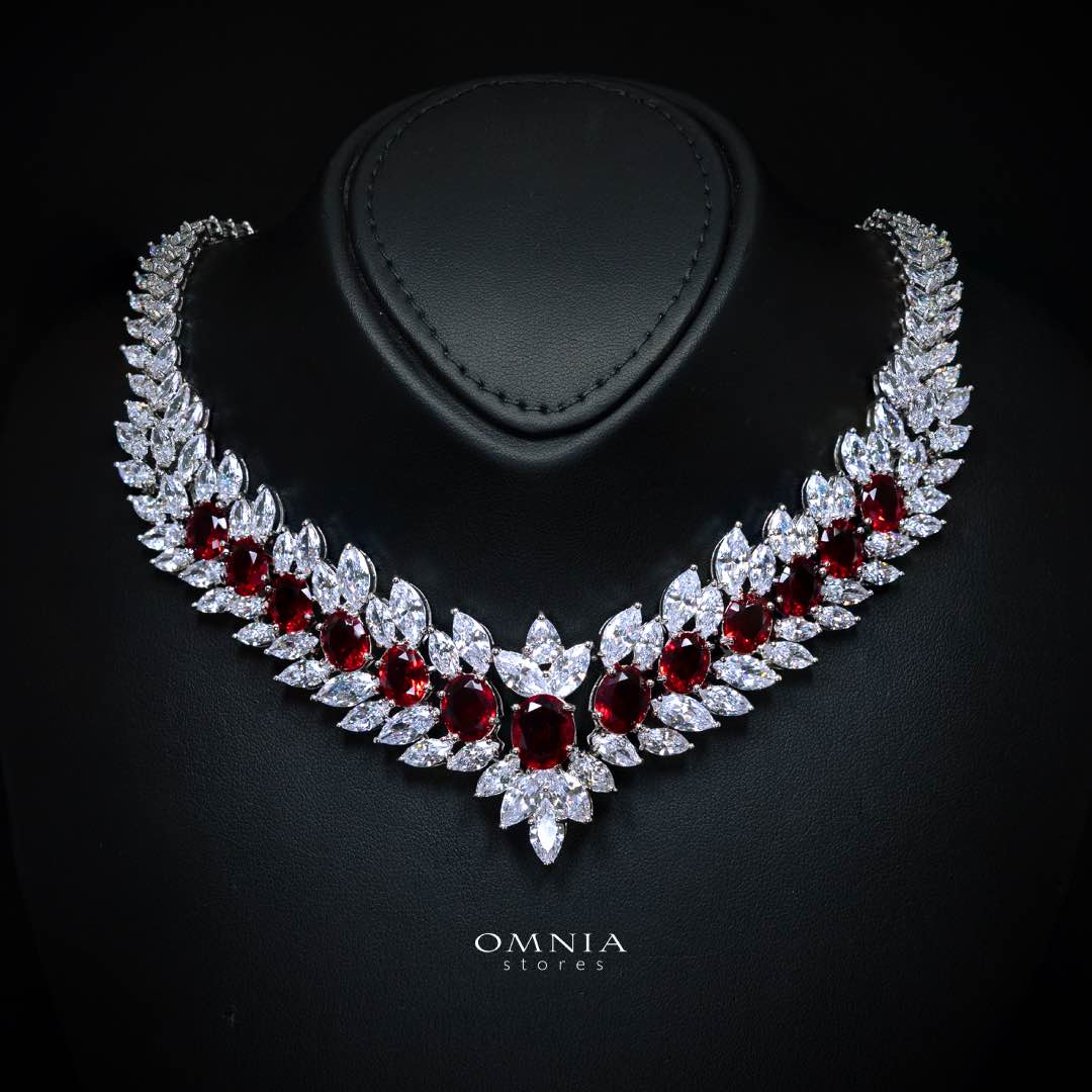 Omnia Buthaina Red Bridal Full Set High Quality Simulated Diamonds