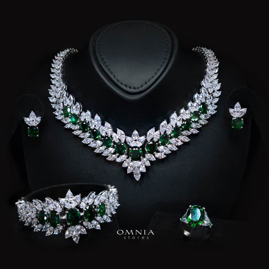 Omnia Buthaina Green Bridal Full Set High Quality Simulated Diamonds