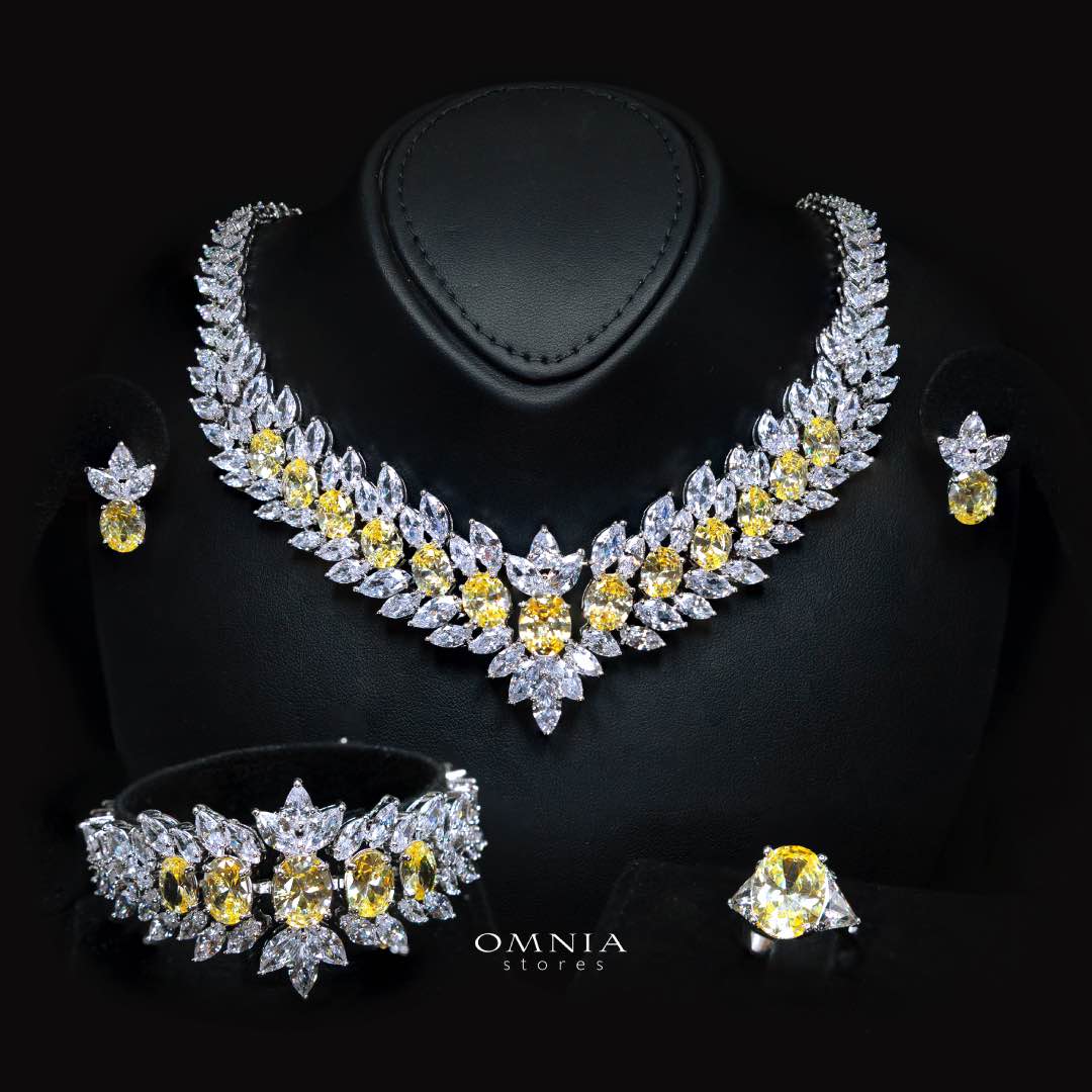 Omnia Buthaina Yellow Bridal Full Set in High Quality Simulated Diamonds