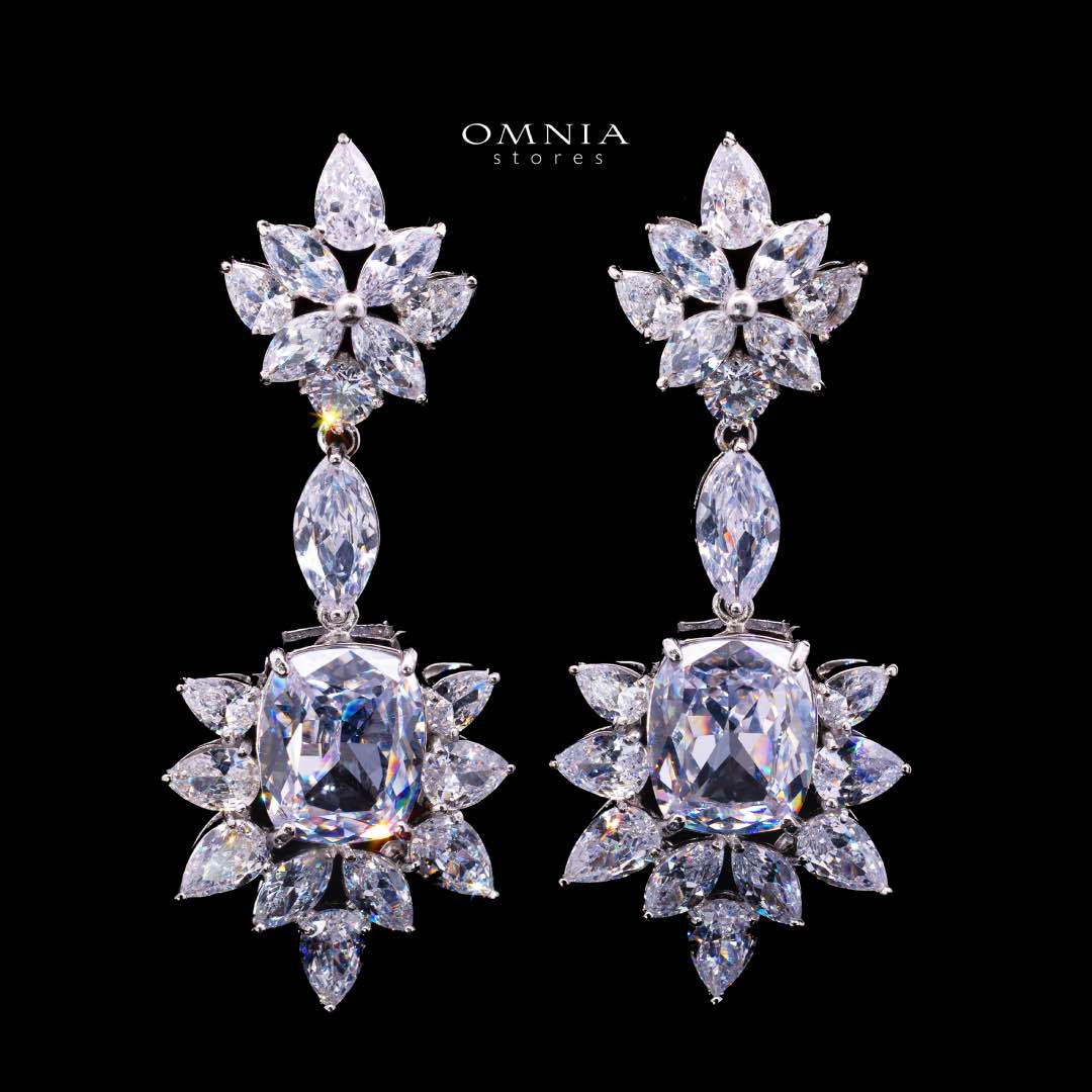 Omnia Medusa Earring In 925 Silver High Quality White Zircon Stone in Rhodium Plated
