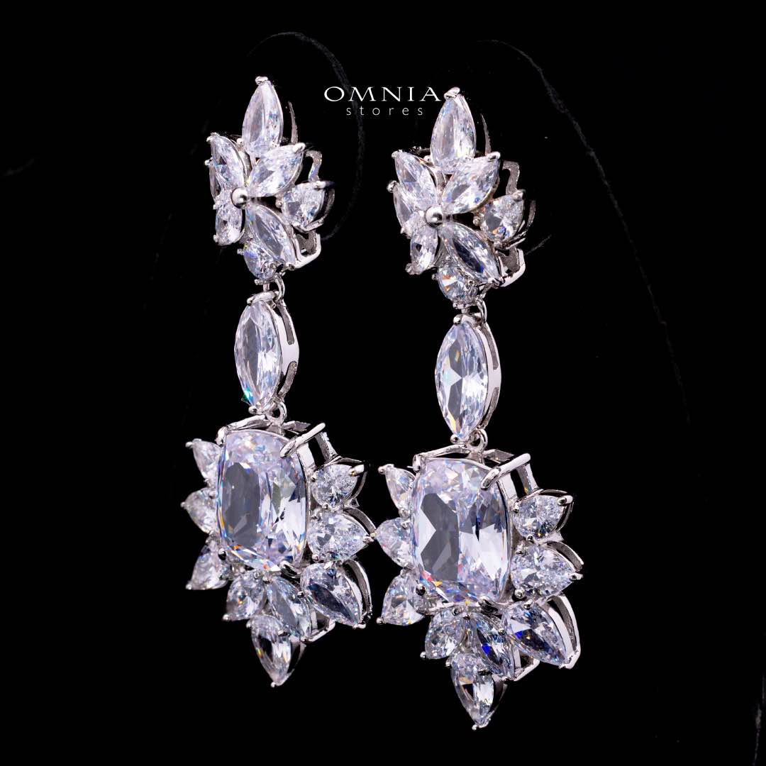 Omnia Medusa Earring In 925 Silver High Quality White Zircon Stone in Rhodium Plated