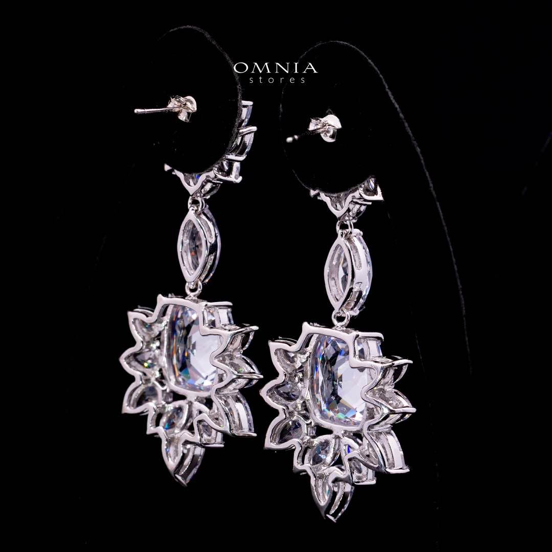 Omnia Medusa Earring In 925 Silver High Quality White Zircon Stone in Rhodium Plated