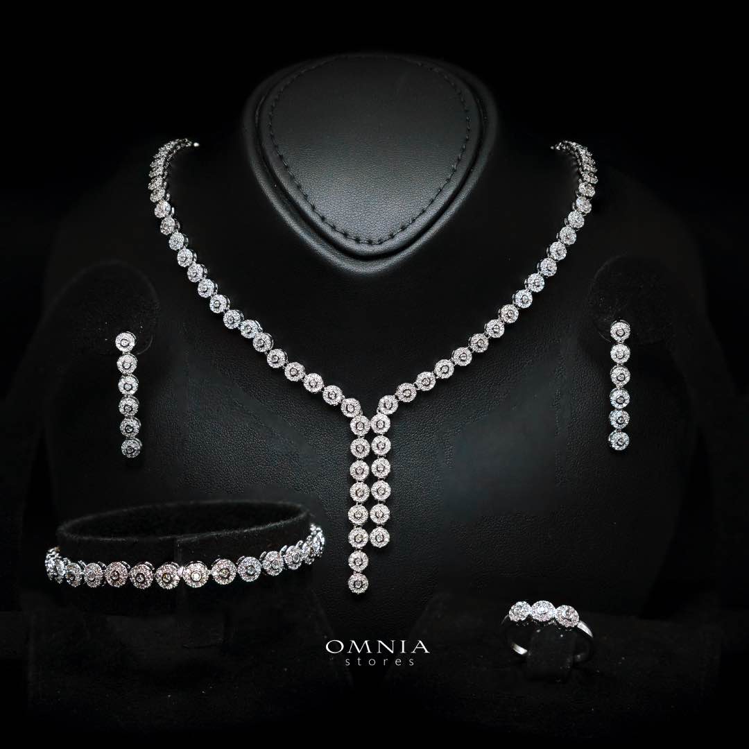 Omnia Fida White Luxury Bridal Full Set White High-Quality Simulated Diamonds Rhodium Plated