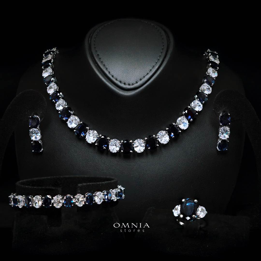 Omnia Gemma Blue Bridal Full Set in High Quality Simulated Diamonds