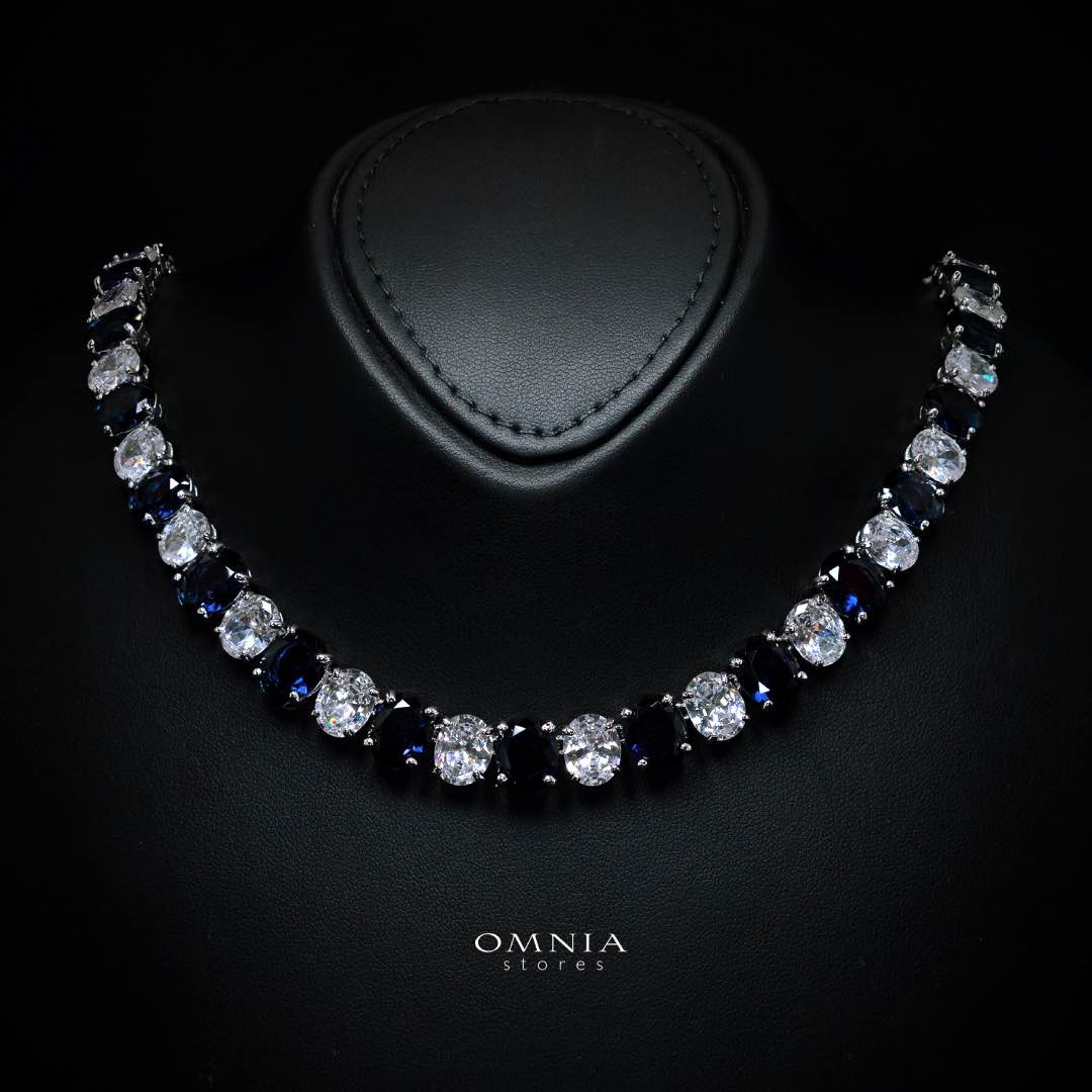 Omnia Gemma Blue Bridal Full Set in High Quality Simulated Diamonds
