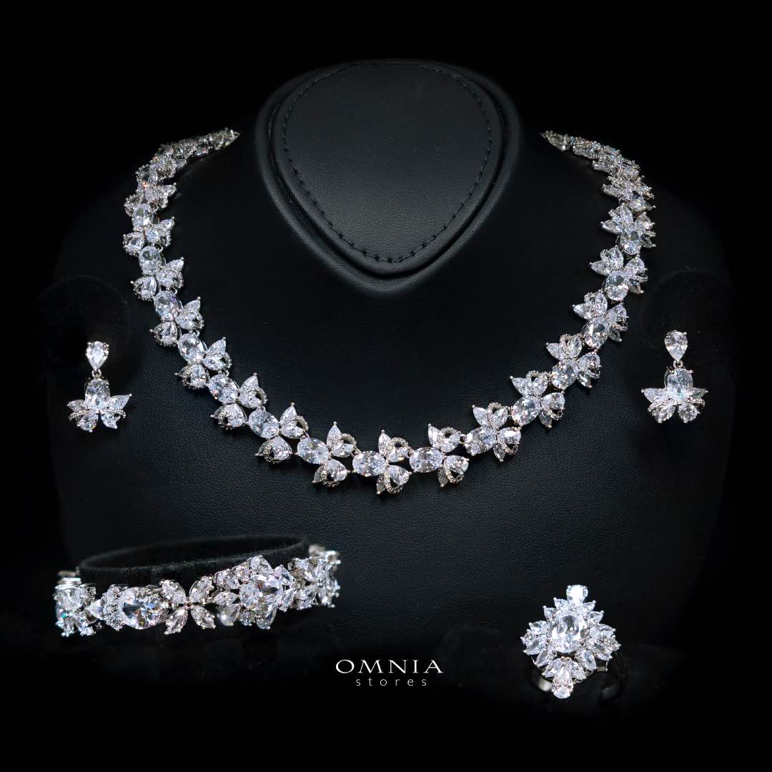 Omnia Muna White Bridal Full Set in High Quality Simulated Diamonds