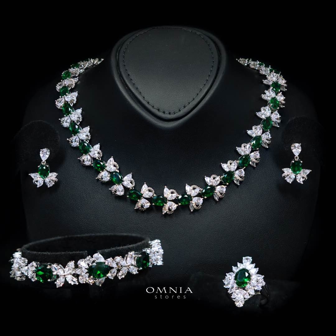 Omnia Muna Green Bridal Full Set in High Quality Simulated Diamonds