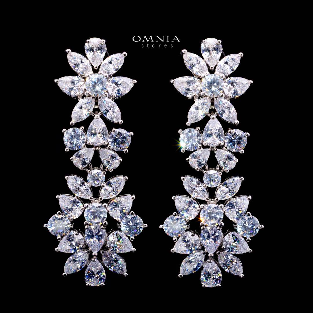 Omnia Sherine White Luxury Bridal Full Set with Emerald and Pear-Cut High-Quality Simulated Diamonds Rhodium Plated