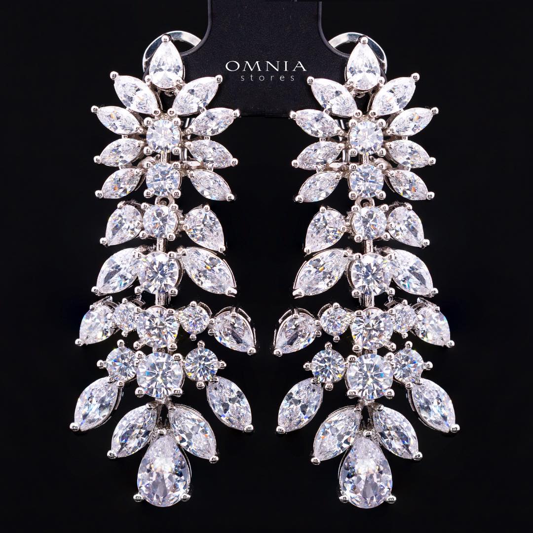 Omnia Zakiyah Luxury Bridal Full Set in High Quality Simulated Diamonds with Pear and Marquise Cut Stones, Rhodium Plated