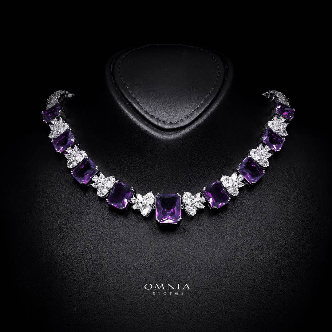 Omnia Amelia Purple Bridal Full Set in High Quality Simulated Diamonds