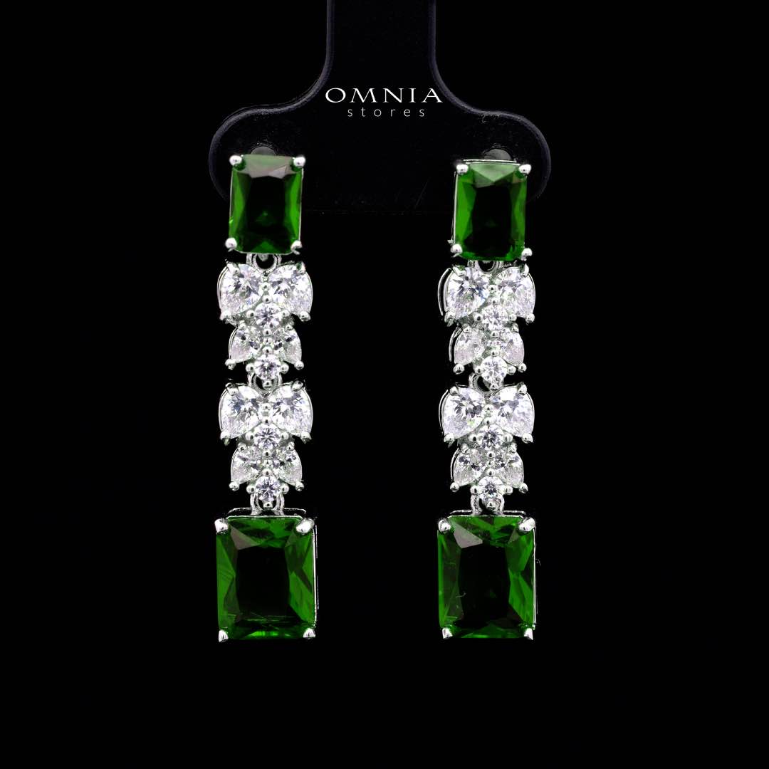 Omnia Amelia Green Bridal Full Set with Emerald and Pear-Cut High-Quality Simulated Diamonds in High-Quality Rhodium Plating