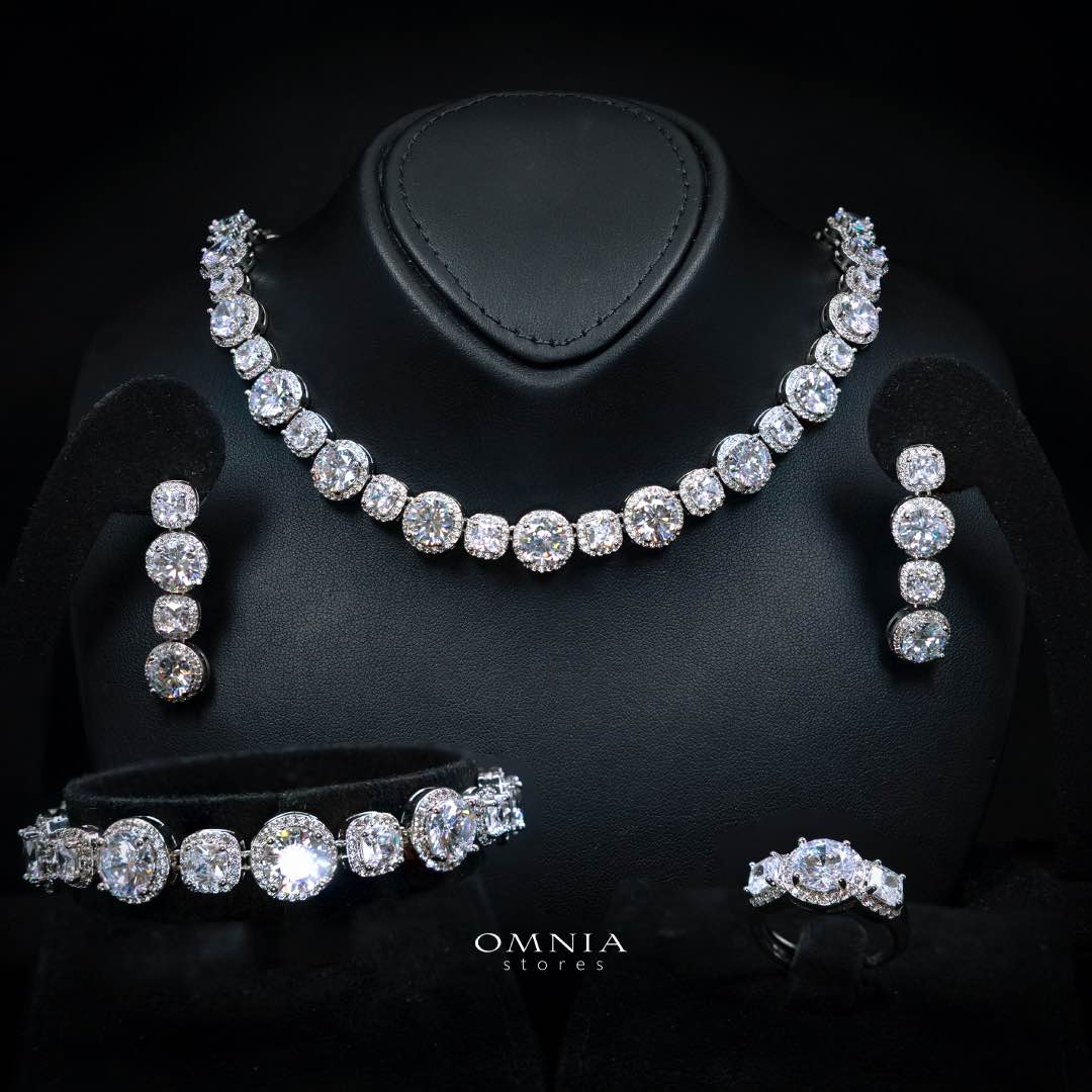 Omnia Lilian White Bridal Full Set in High Quality Simulated Diamonds Rhodium Plated