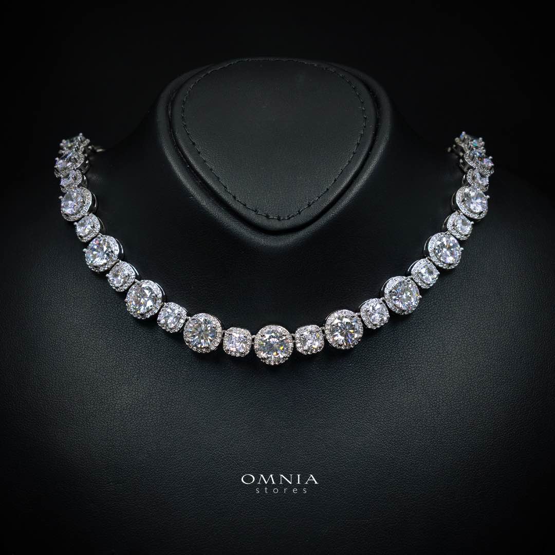 Omnia Lilian White Bridal Full Set in High Quality Simulated Diamonds Rhodium Plated