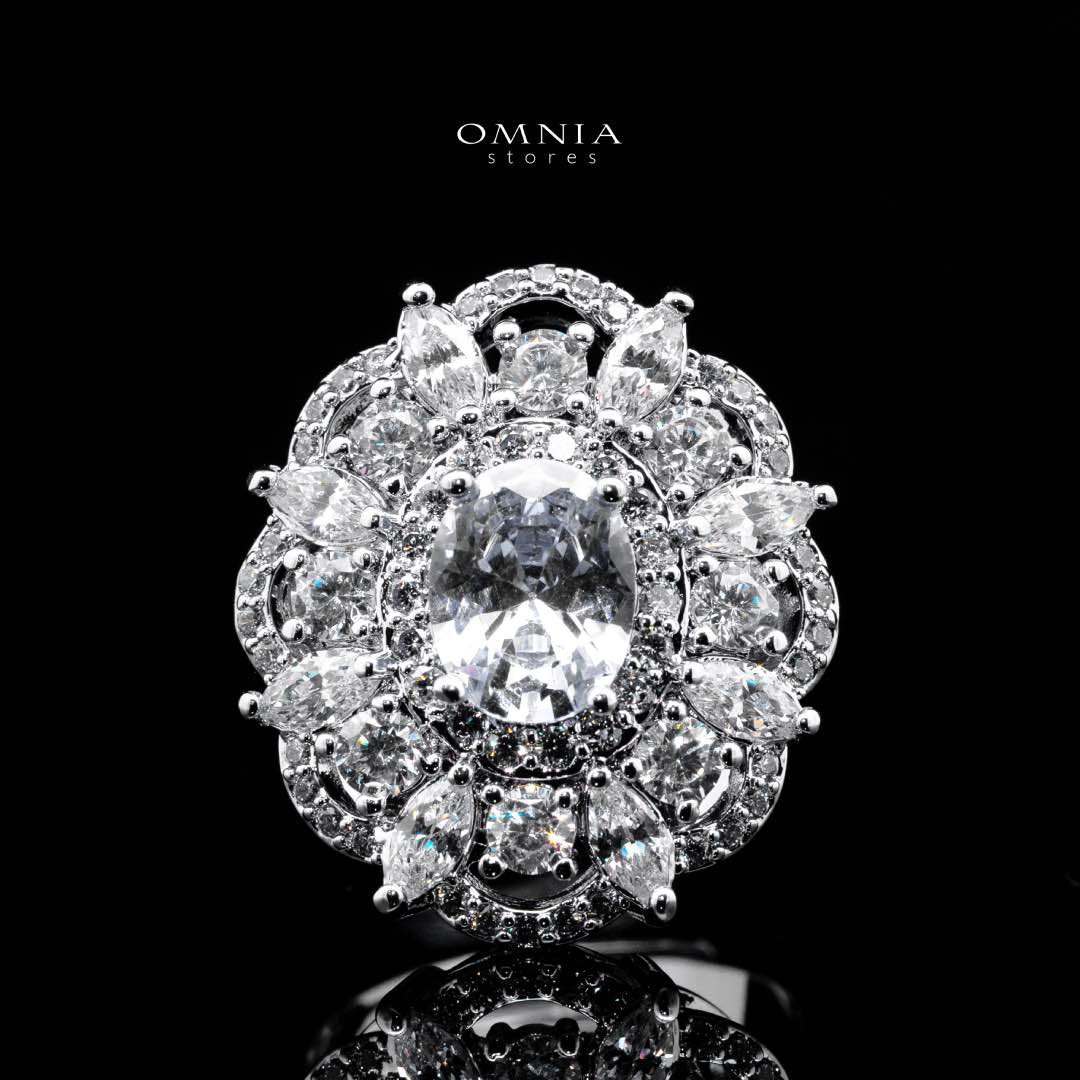 Omnia Esra White Luxury Bridal Full Set in High Quality Simulated Diamond Rhodium Plated