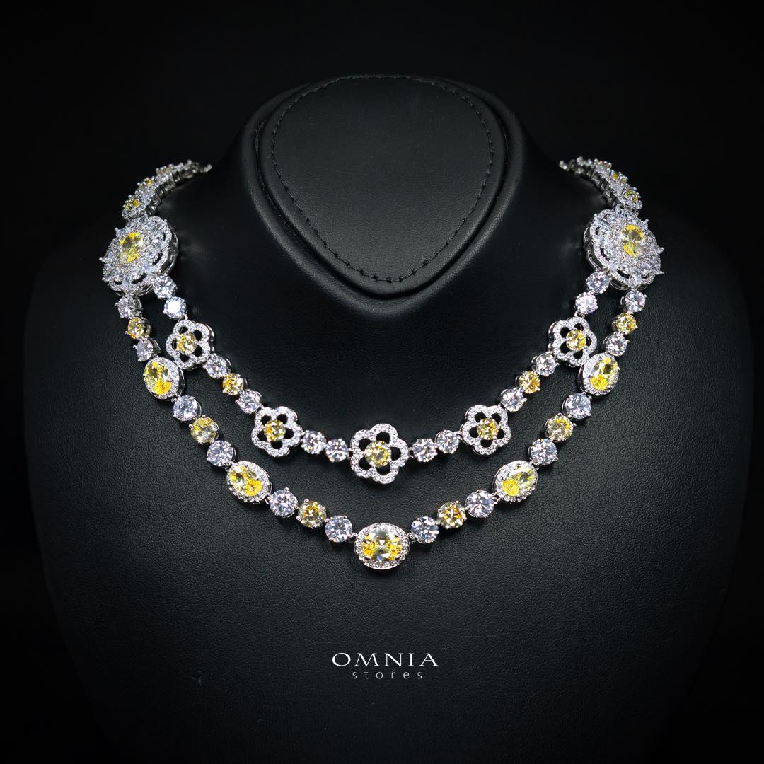 Omnia Esra Yellow Luxury Bridal Full Set in High Quality Simulated Diamond Rhodium Plated