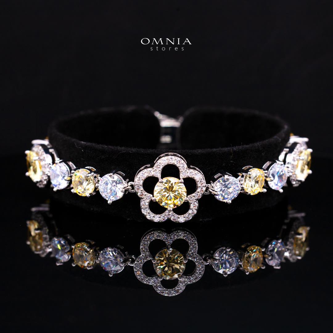 Omnia Esra Yellow Luxury Bridal Full Set in High Quality Simulated Diamond Rhodium Plated