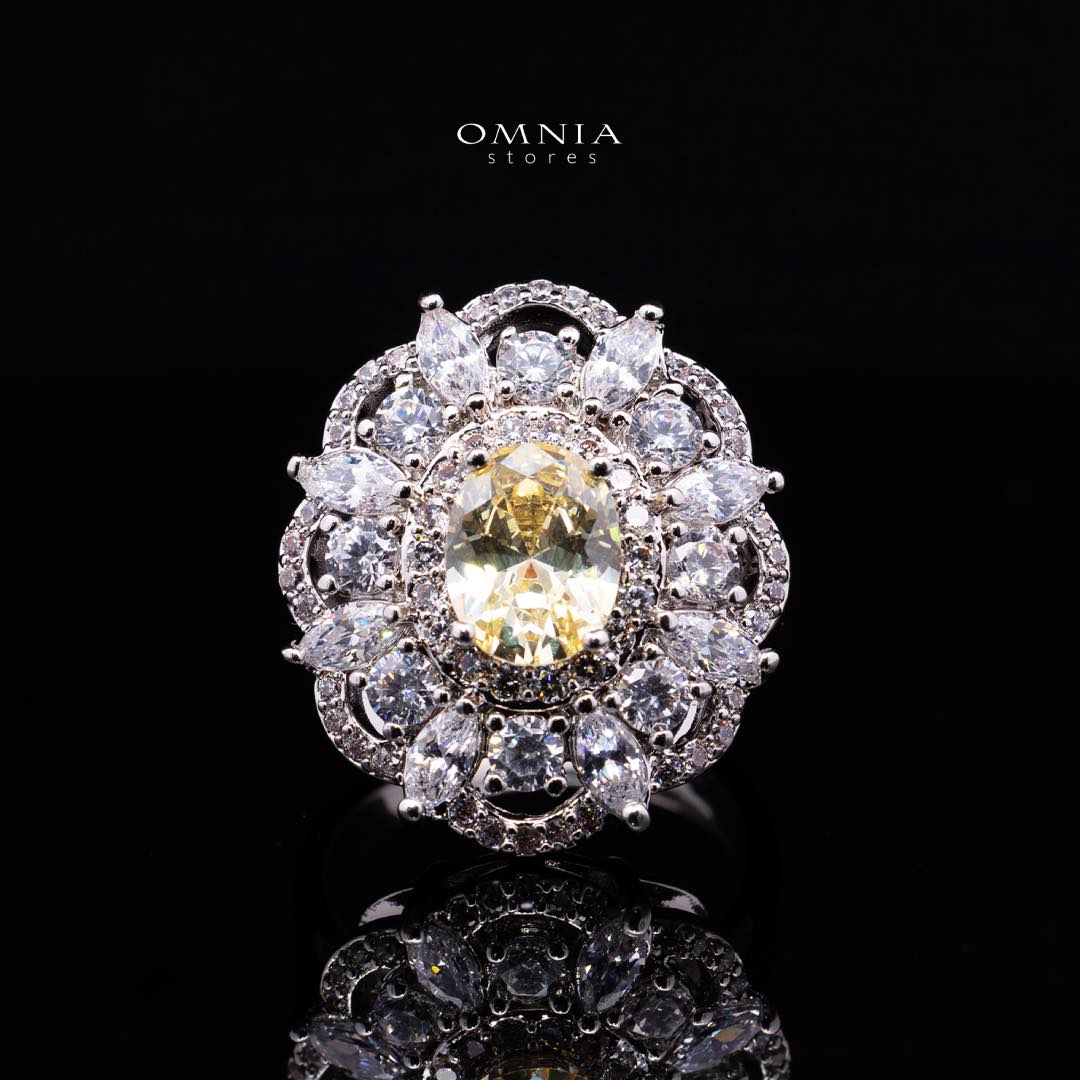 Omnia Esra Yellow Luxury Bridal Full Set in High Quality Simulated Diamond Rhodium Plated