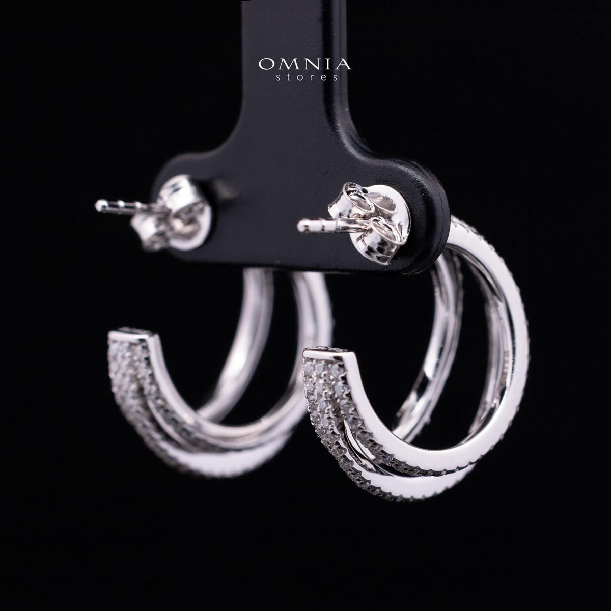 Wajeeda White Moissanite Triple-Row Hoop Earrings, Rhodium-Plated 925 Sterling Silver