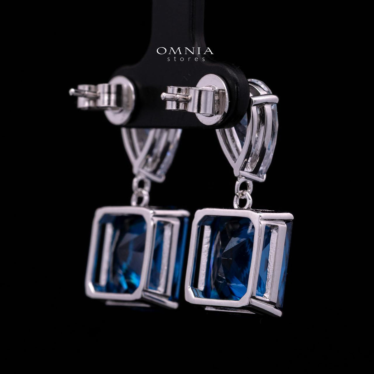 Bettina Blue Drop Earrings in 925 Silver with High-Quality Simulated Diamond