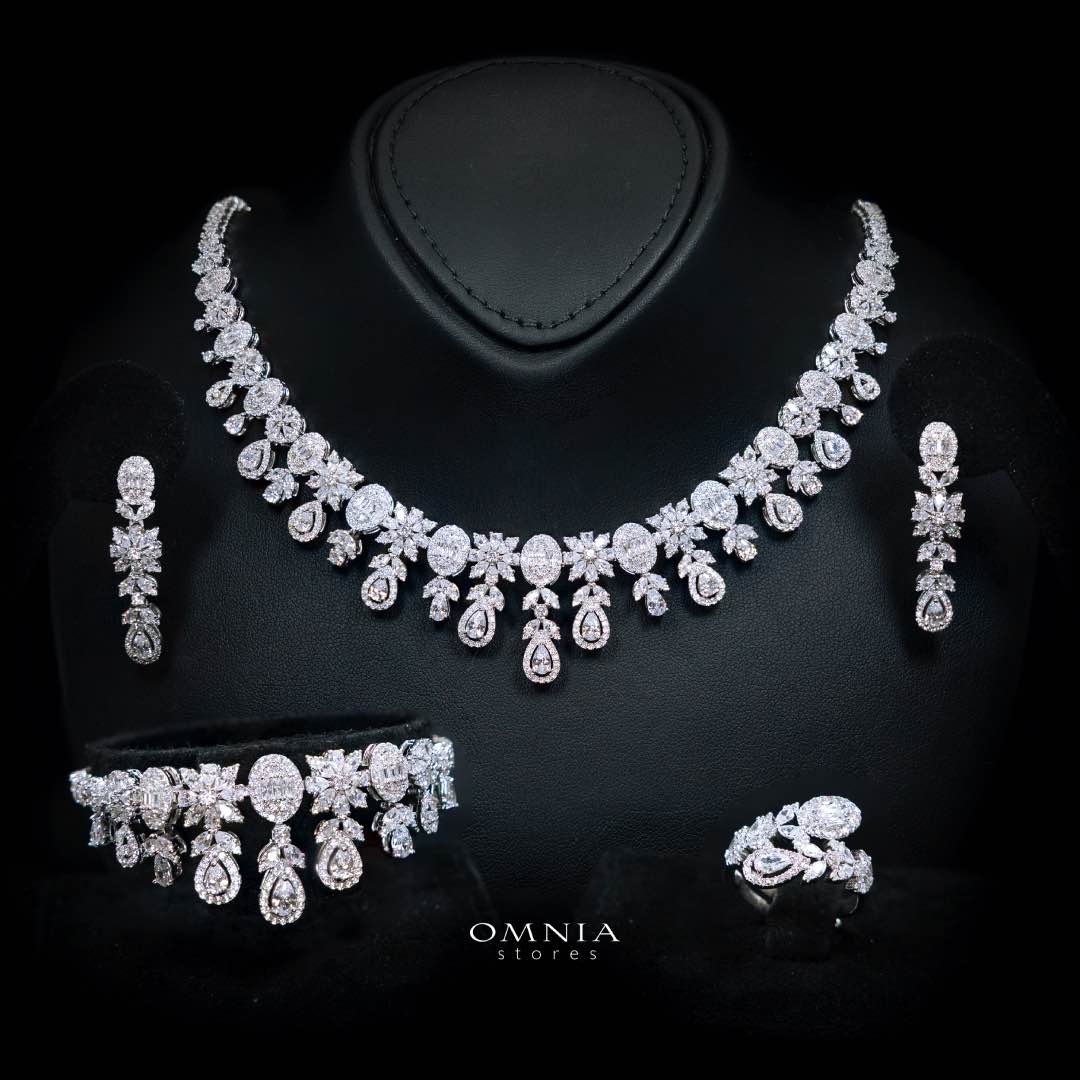 Omnia Trisha White Full set Accessories in High Quality Zircon Stone in Rhodium Plated