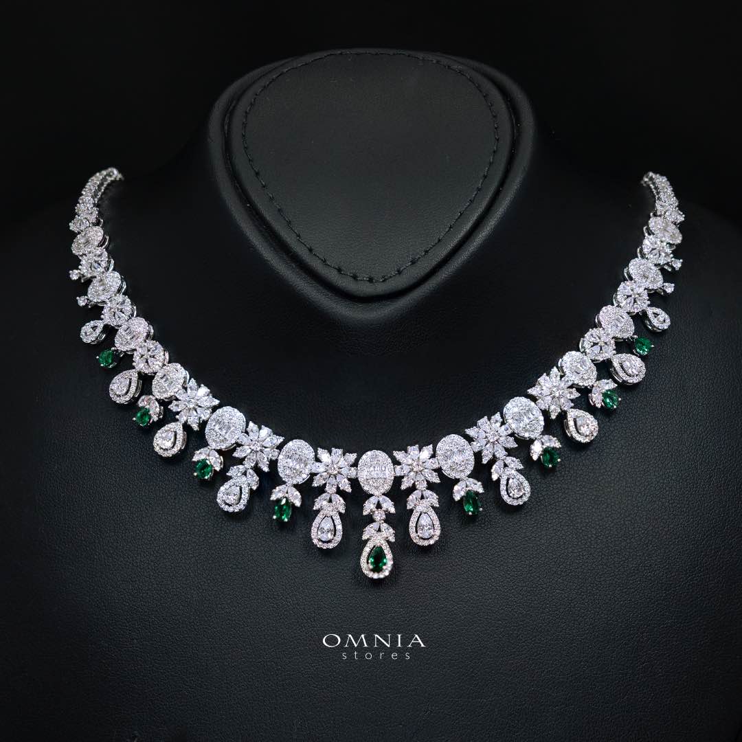 Omnia Trisha Green Bridal Full Set Accessories in High Quality Zircon Stone Rhodium Plated