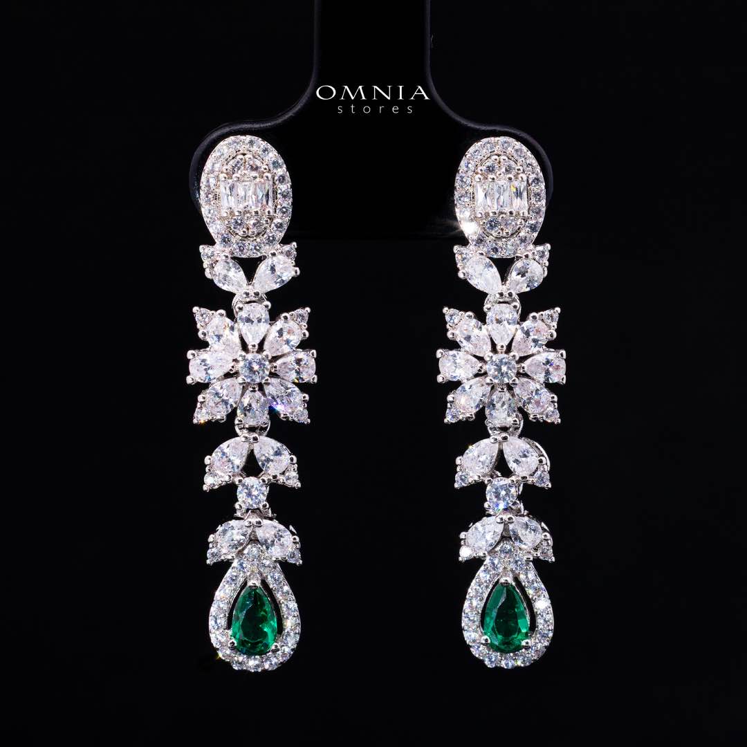 Omnia Trisha Green Bridal Full Set Accessories in High Quality Zircon Stone Rhodium Plated