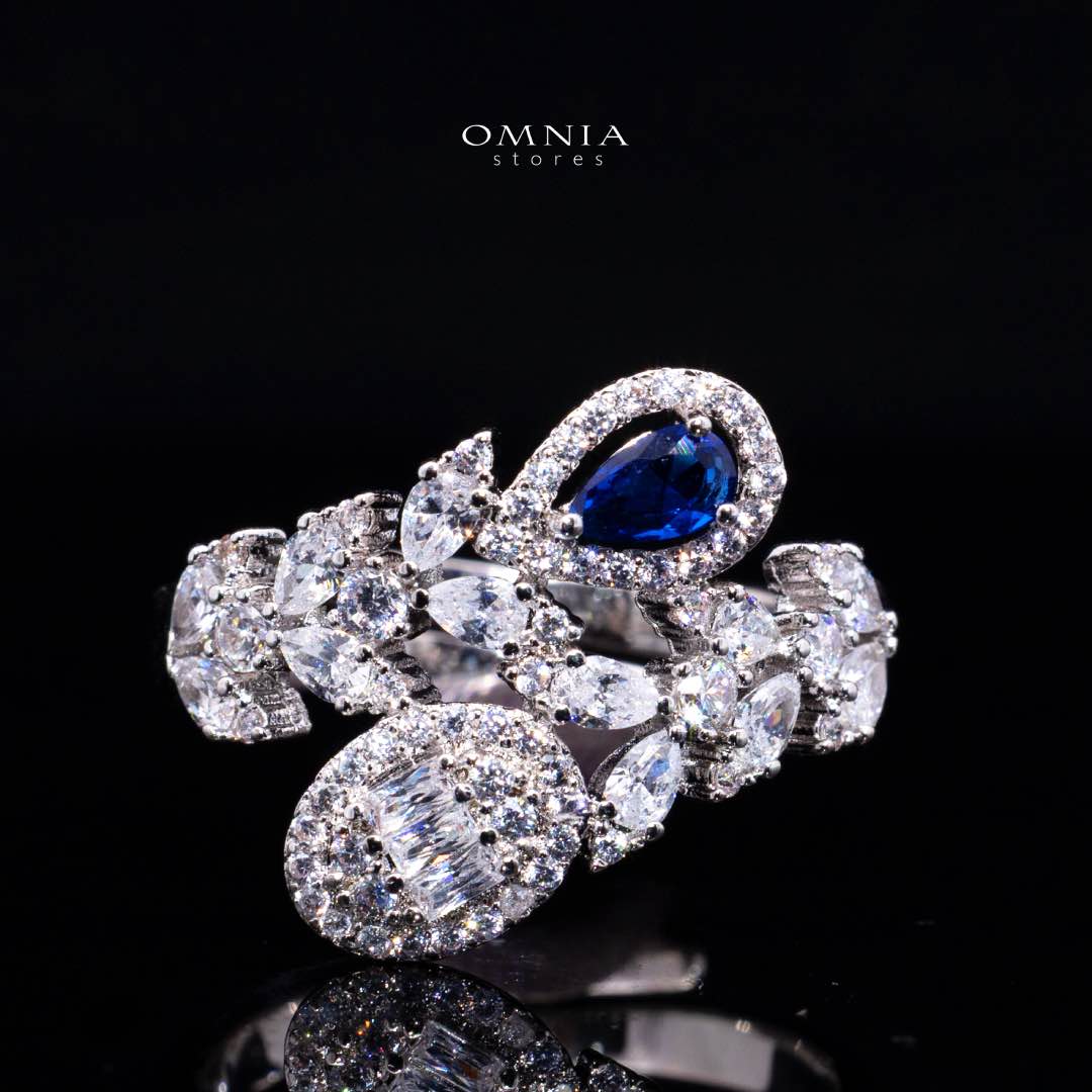 Omnia Trisha Blue Bridal Full Set Accessories in High Quality Zircon Stone Rhodium Plated