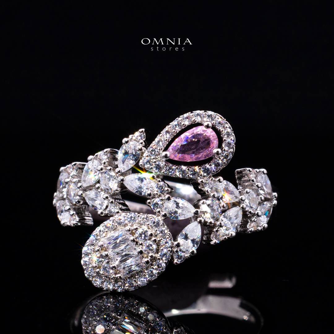 Omnia Trisha Pink Full set Accessories in High Quality Zircon Stone in Rhodium Plated