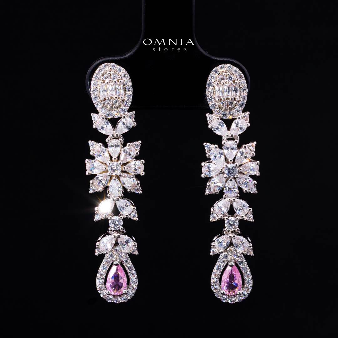 Omnia Trisha Pink Full set Accessories in High Quality Zircon Stone in Rhodium Plated