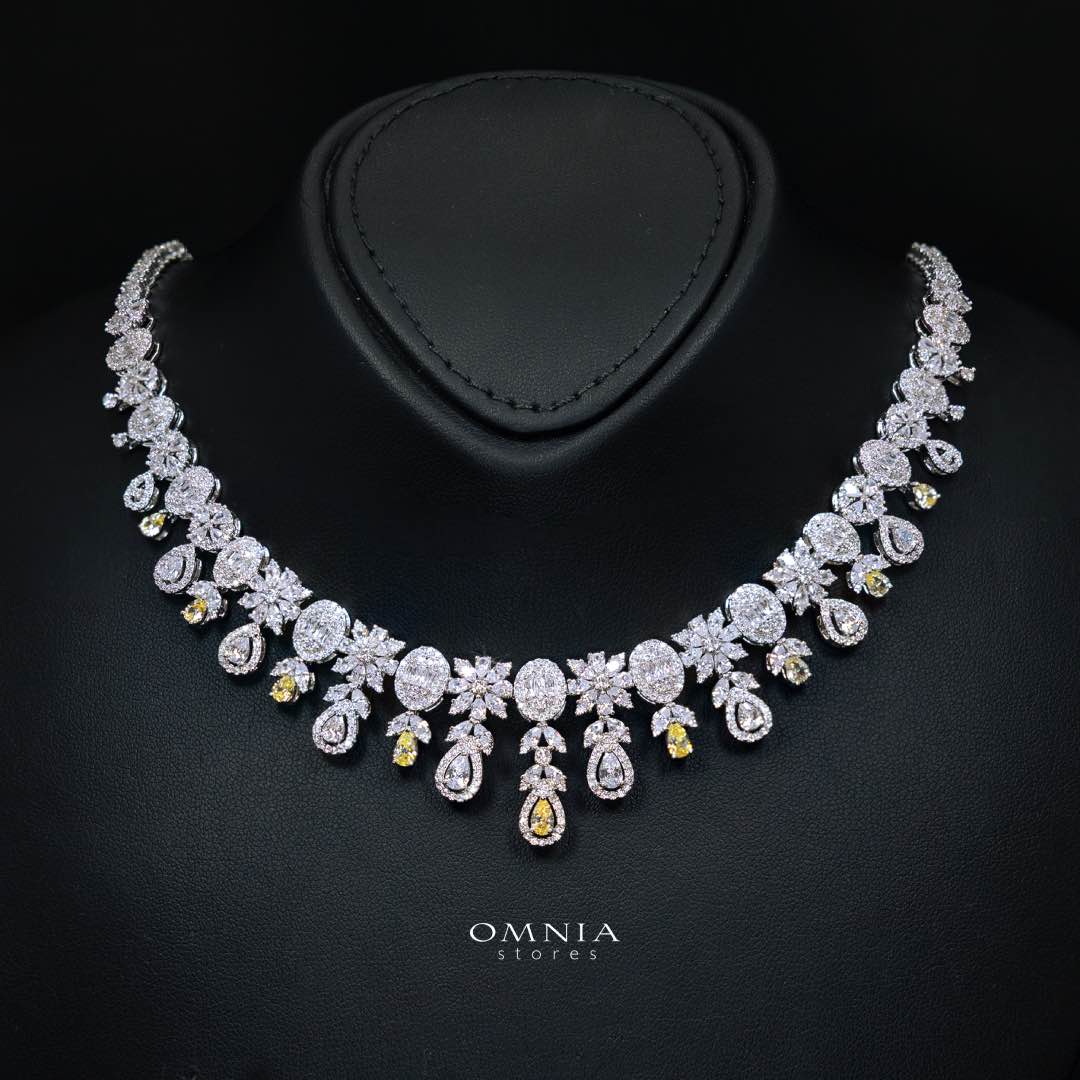 Omnia Trisha Yellow Luxury Bridal Full Set in High Quality Zircon Stone Rhodium Plated