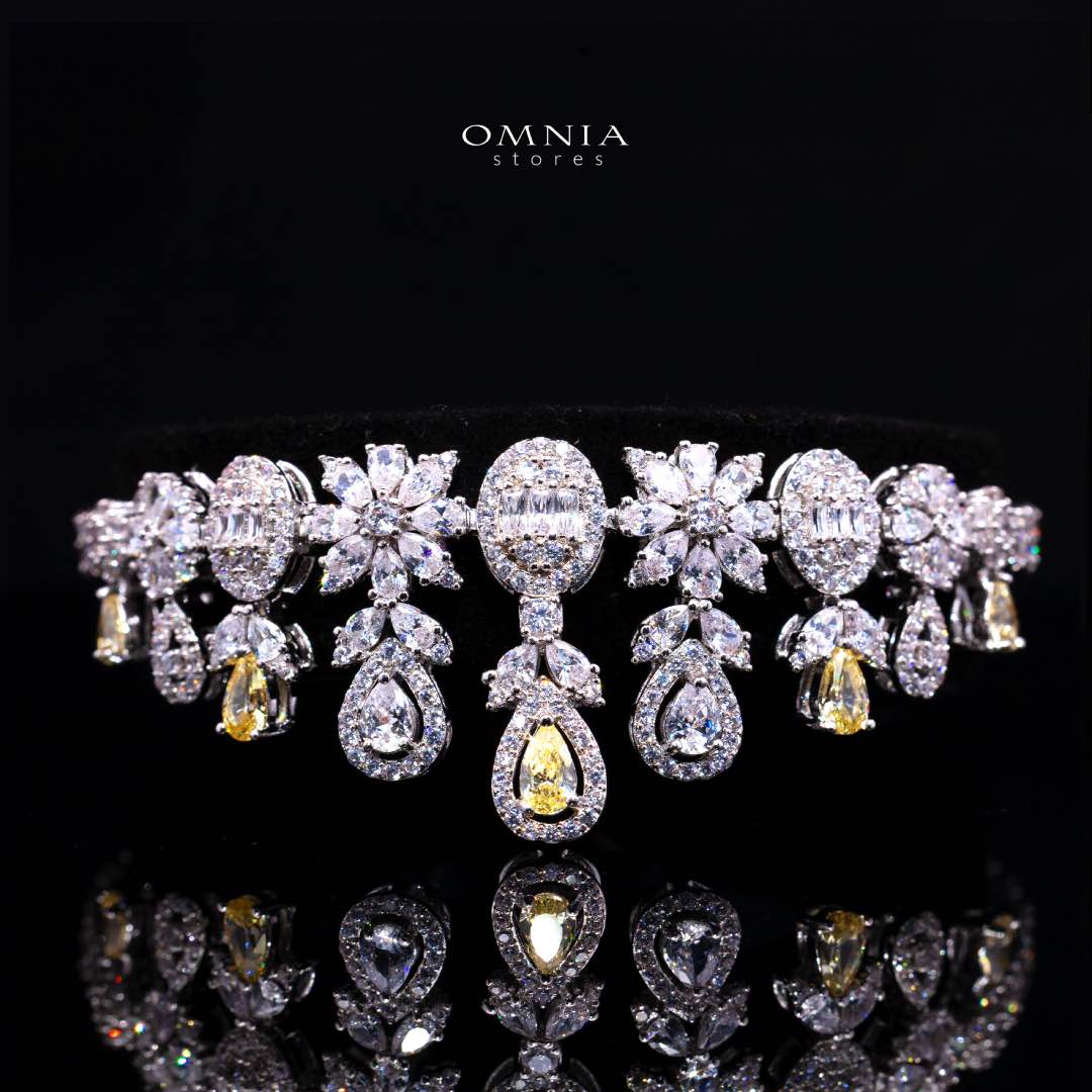 Omnia Trisha Yellow Luxury Bridal Full Set in High Quality Zircon Stone Rhodium Plated