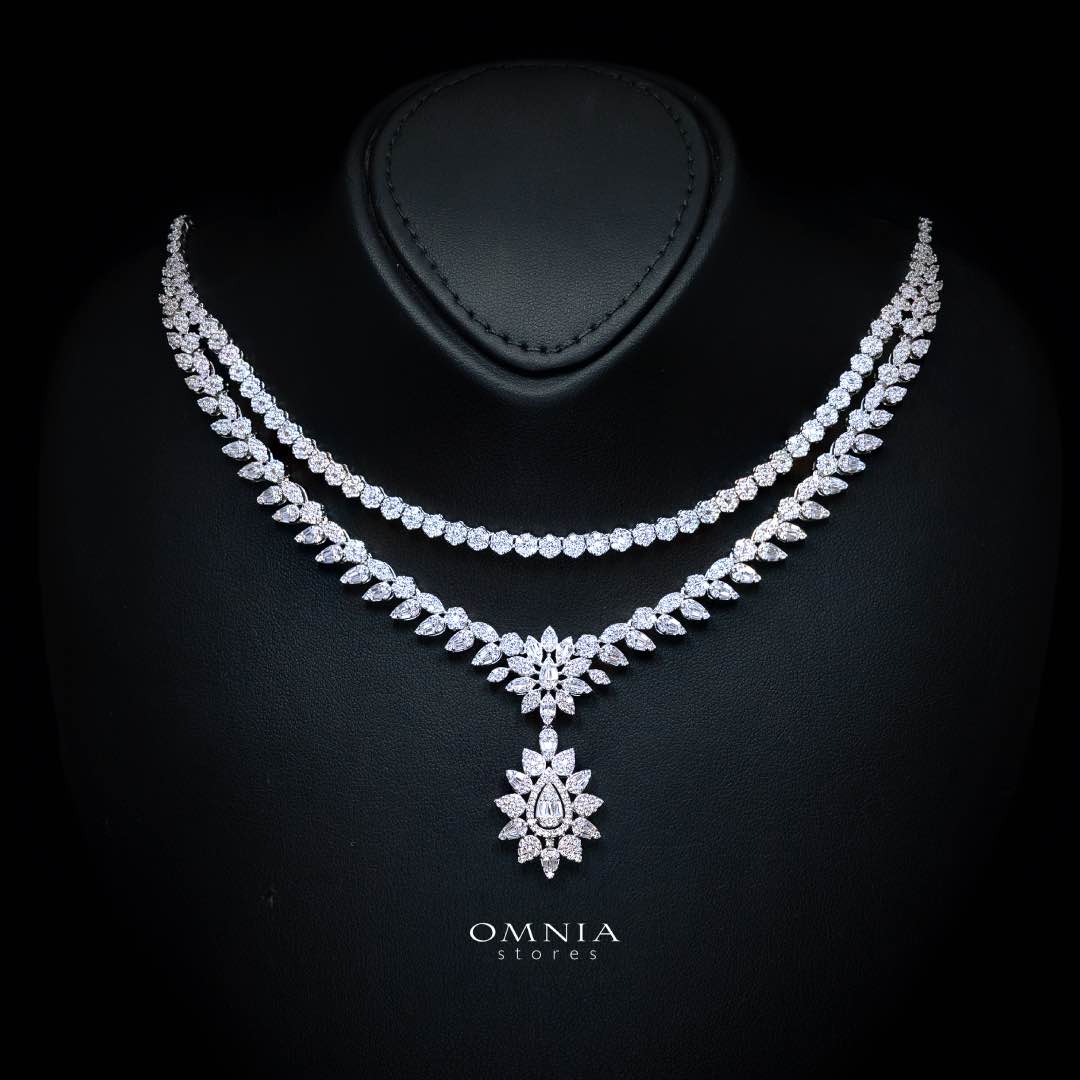 Omnia Aqsa White Luxury Bridal Full Set in High Quality Rhodium Plated Zircon Stones