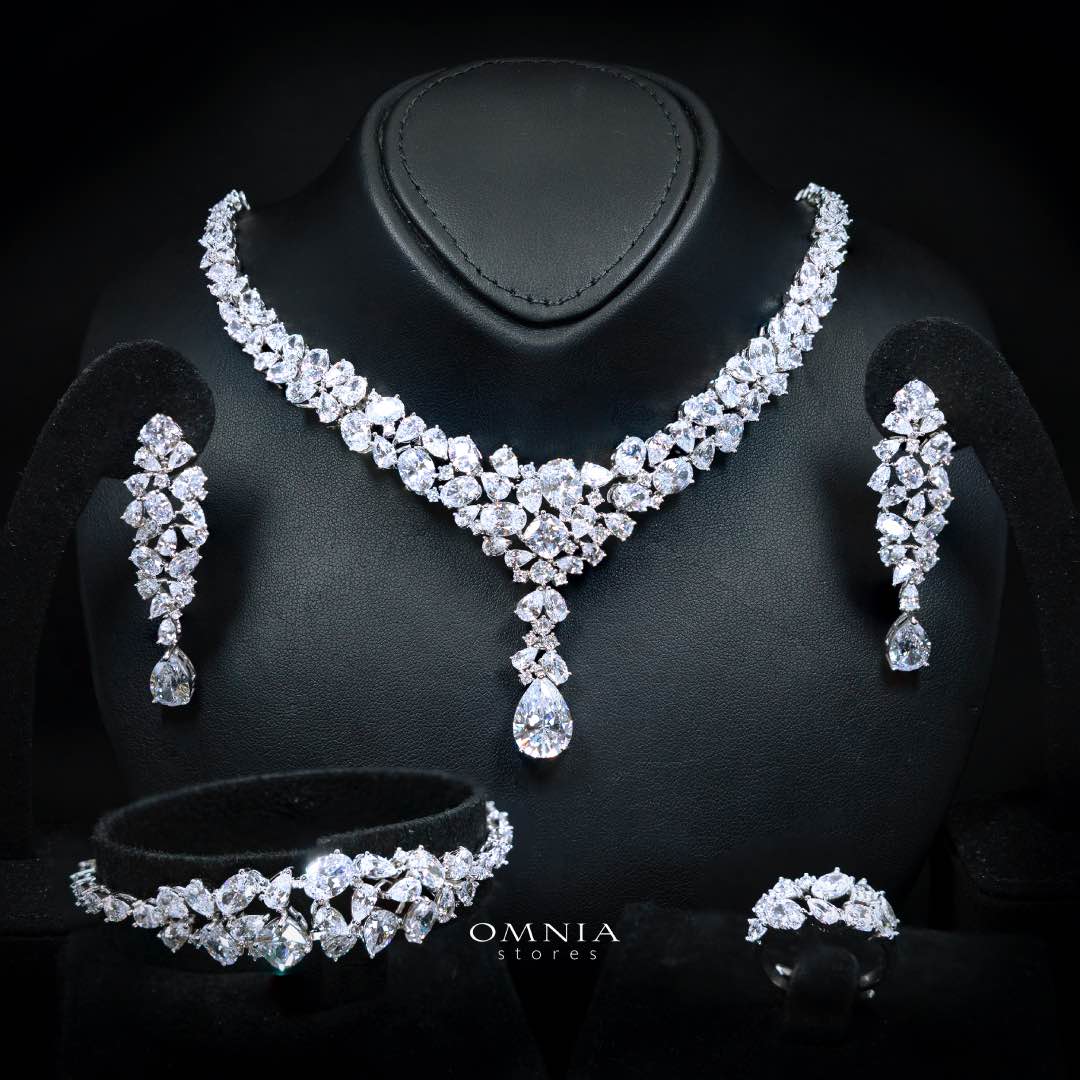 Omnia Reman White Bridal Full Set in High Quality Zircon Stone in Rhodium Plated (15cm only available in KSA)