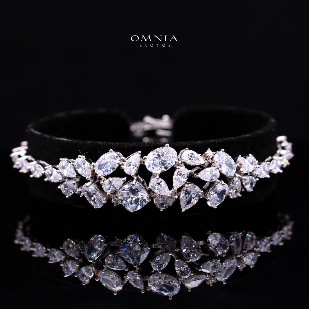Omnia Reman White Bridal Full Set in High Quality Zircon Stone in Rhodium Plated (15cm only available in KSA)