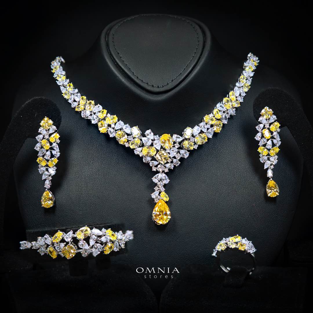 Omnia Reman Yellow Full Set Accessories in High Quality Zircon Stone in Rhodium Plated