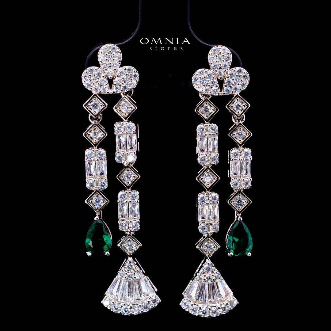 Omnia Marwa Green Luxury Bridal Full Set in High Quality Zircon Stone Rhodium Plated