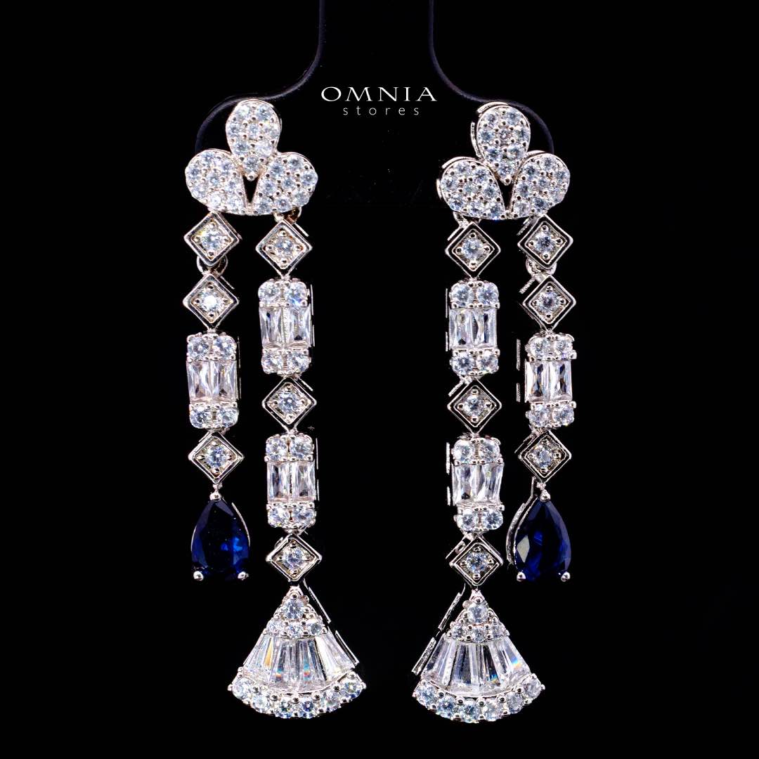 Omnia Marwa Blue Bridal Full Set in High Quality Zircon Stone Rhodium Plated( only available in ksa)