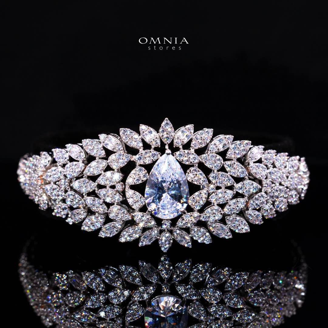 Omnia Asrar White Bridal Full Set in High Quality Zircon Stone Rhodium Plated(16cm only available in KSA)