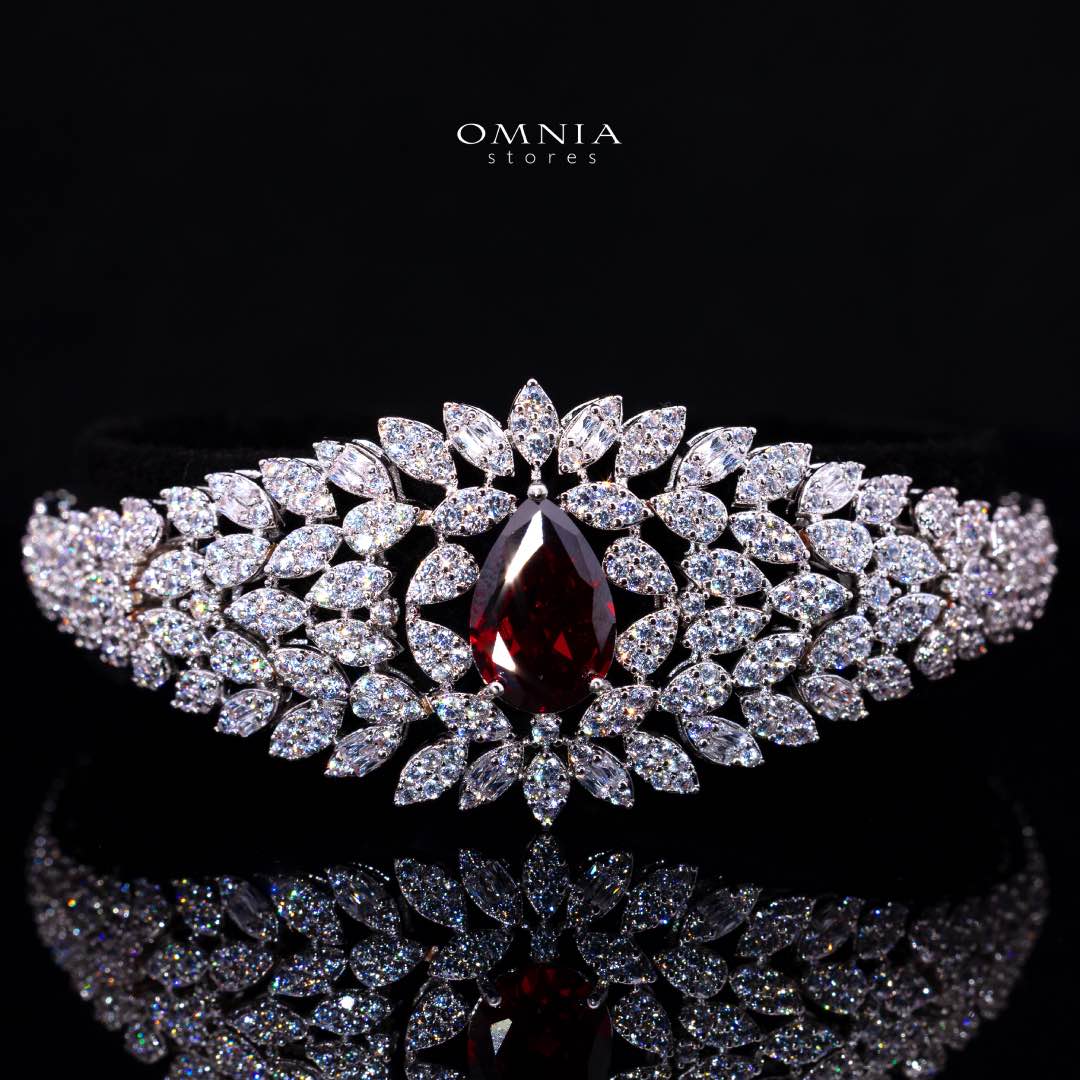 Omnia Asrar Red Bridal Full Set in High Quality Zircon Stone Rhodium Plated