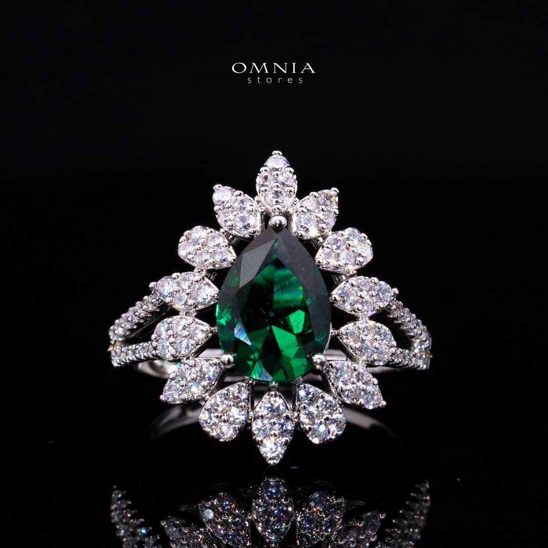 Omnia Asrar Green Bridal Full Set in High Quality Zircon Stone Rhodium Plated
