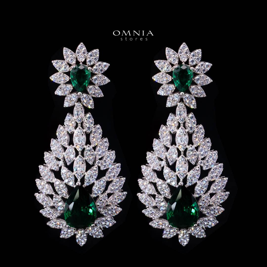 Omnia Asrar Green Bridal Full Set in High Quality Zircon Stone Rhodium Plated