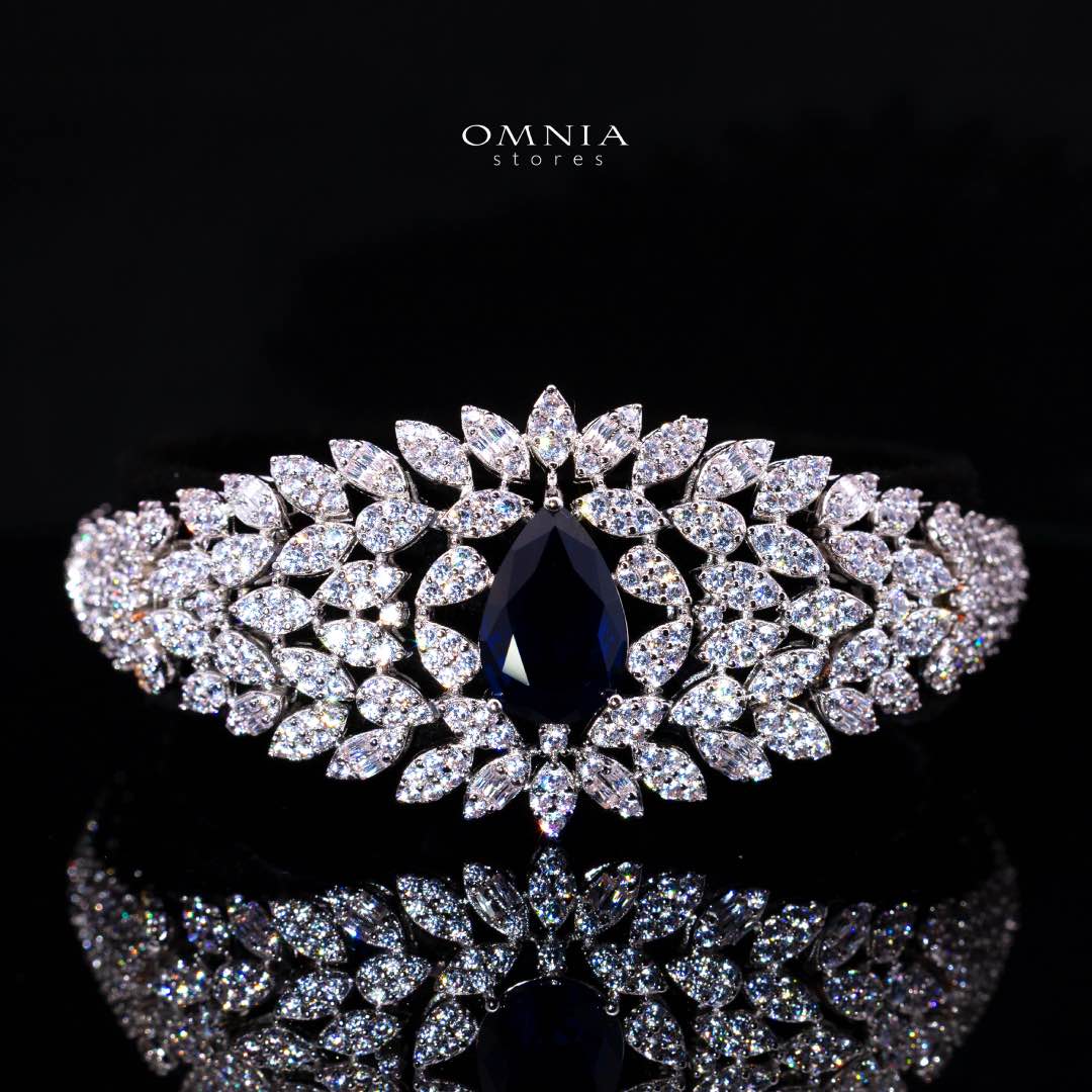 Omnia Asrar Blue Bridal Full Set in High Quality Zircon Stone Rhodium Plated