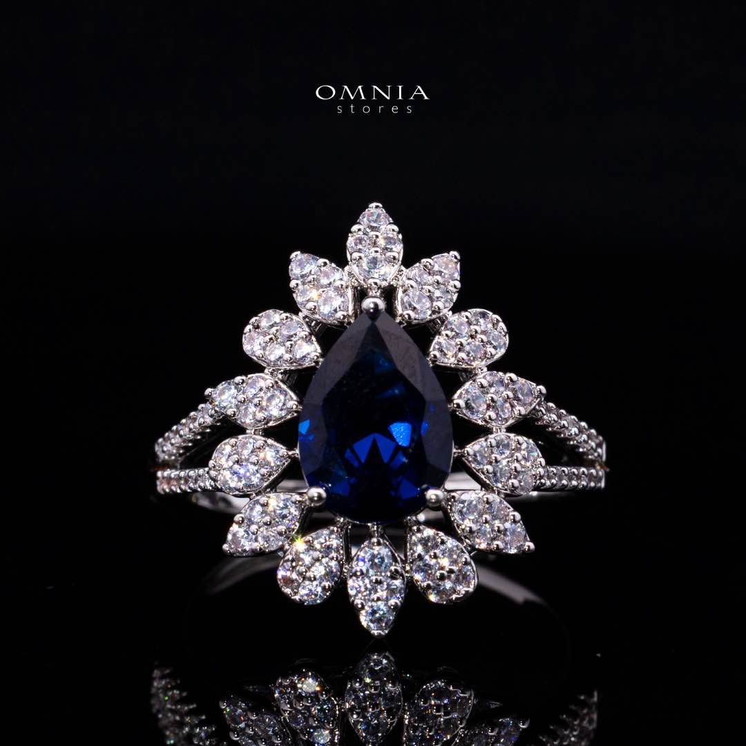 Omnia Asrar Blue Bridal Full Set in High Quality Zircon Stone Rhodium Plated