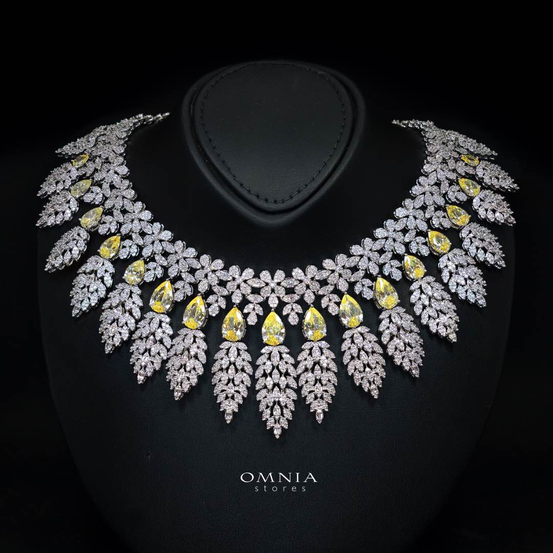 Omnia Asrar Yellow Bridal Full Set in High Quality Zircon Stone Rhodium Plated