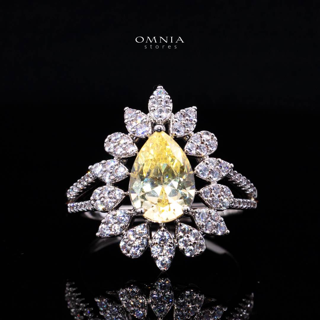 Omnia Asrar Yellow Bridal Full Set in High Quality Zircon Stone Rhodium Plated