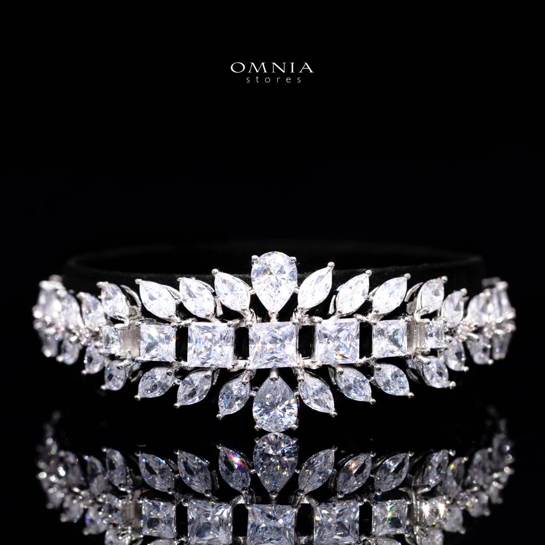 Omnia Dalal Bridal White Full Set with Teardrop Design in High Quality Zircon Stone Rhodium Plated