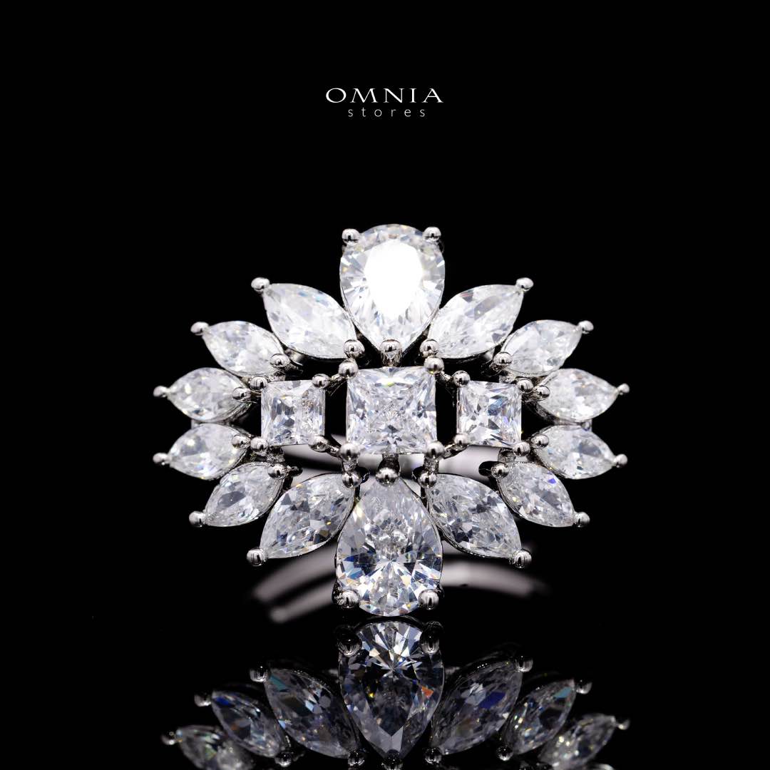 Omnia Dalal Bridal White Full Set with Teardrop Design in High Quality Zircon Stone Rhodium Plated