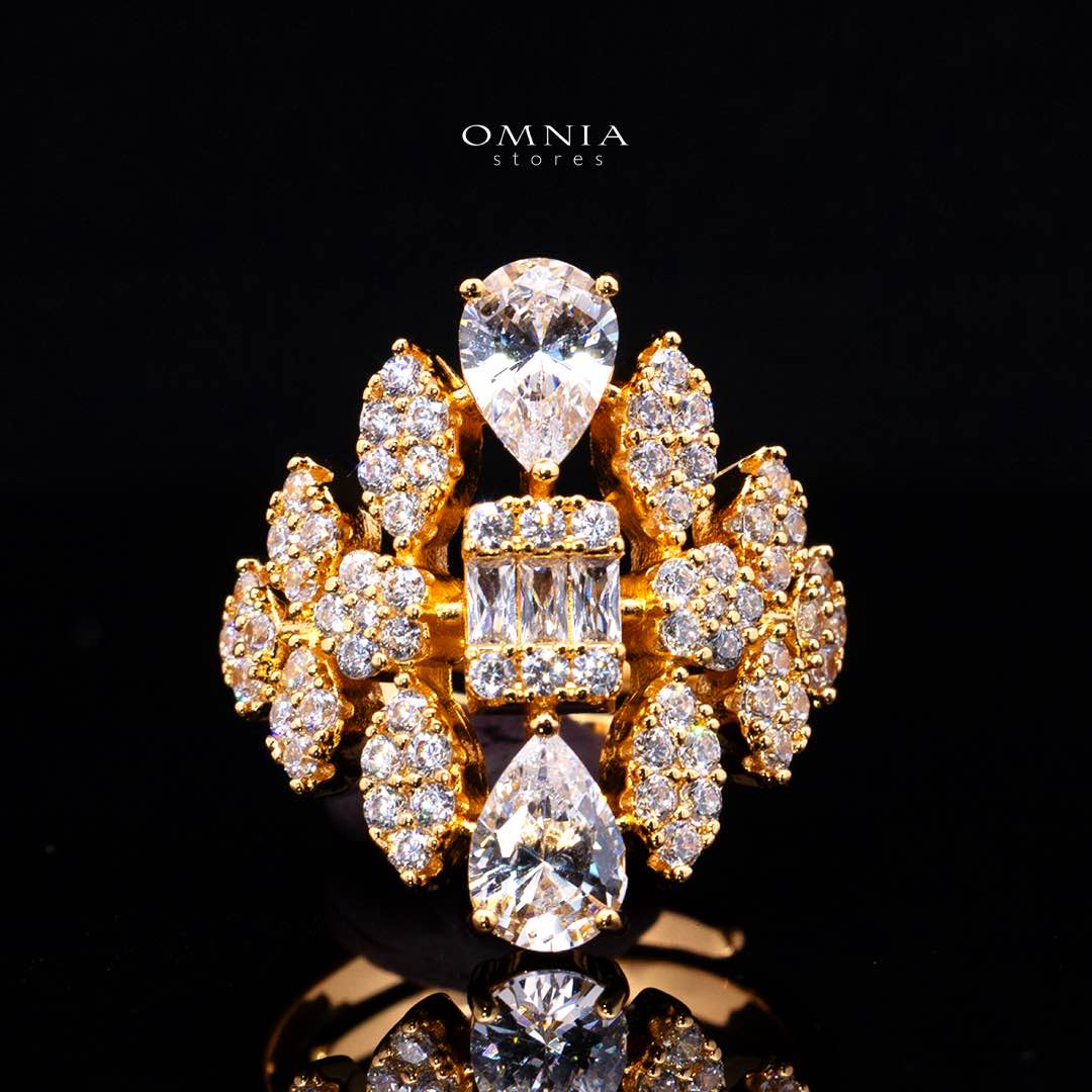 Omnia Adelita Golden Luxury Bridal Full Set in High Quality Zircon Stone Rhodium Plated
